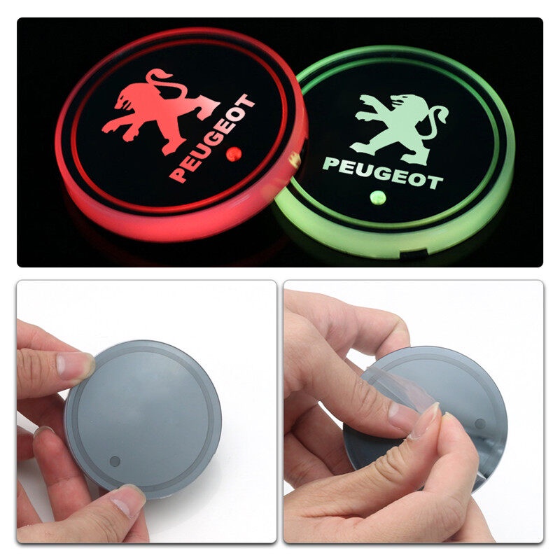 Set 2 Đế Lót Cốc Có Đèn LED Cảm Biến Chống Trượt Cho Peugeot 407 308 408 508 607 2008 3008 4008 5008