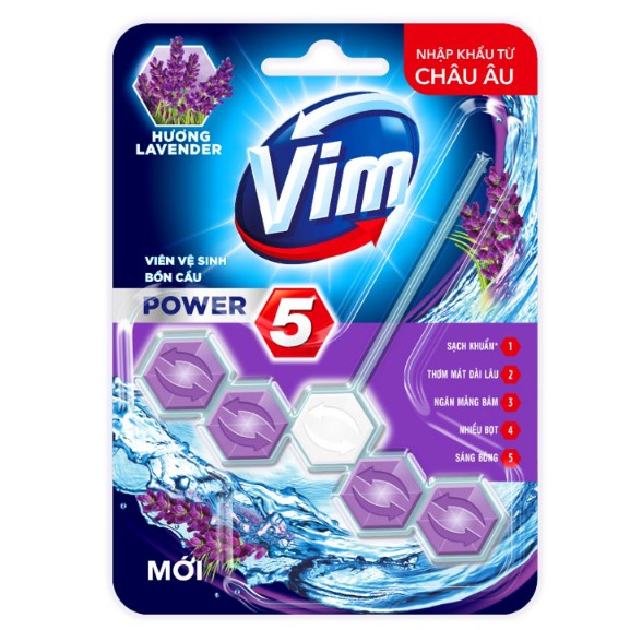 Thùng 9 vỉ Viên treo bồn cầu VIM POWER 5 sạch khuẩn thơm mát 55g/viên