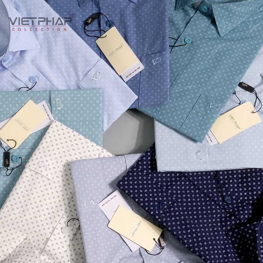 Áo Sơ Mi Nam Tay Ngắn Vạt Ngang Chấm Bi Cao Cấp Bamboo 9402 Việt Pháp. Thấm Hút Mồ Hôi, Chống Tia UV