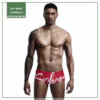 Quần bơi nam Seobean kiểu boxer họa tiết chữ cá tính tôn mông - Bikini nam cao cấp đi biển cực chất