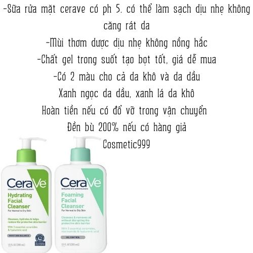 Sữa rửa mặt cerave pháp chính hãng, sữa rửa mặt cho da dầu và mụn  Cosmetic999