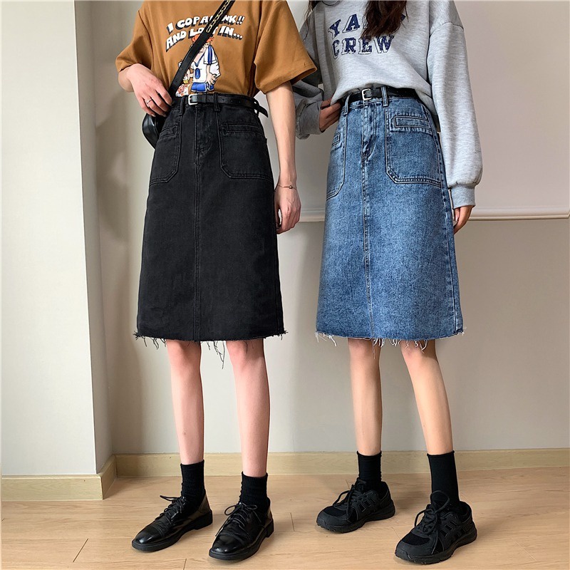 Chân váy jean SUXI dáng chữ A lưng cao màu sắc đơn giản thời trang xuân hè dành cho nữ