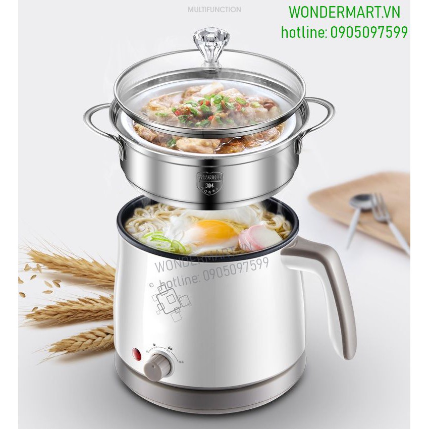 Nồi nấu đa năng Yoice 1.5L kèm xửng hấp inox (trắng kem)