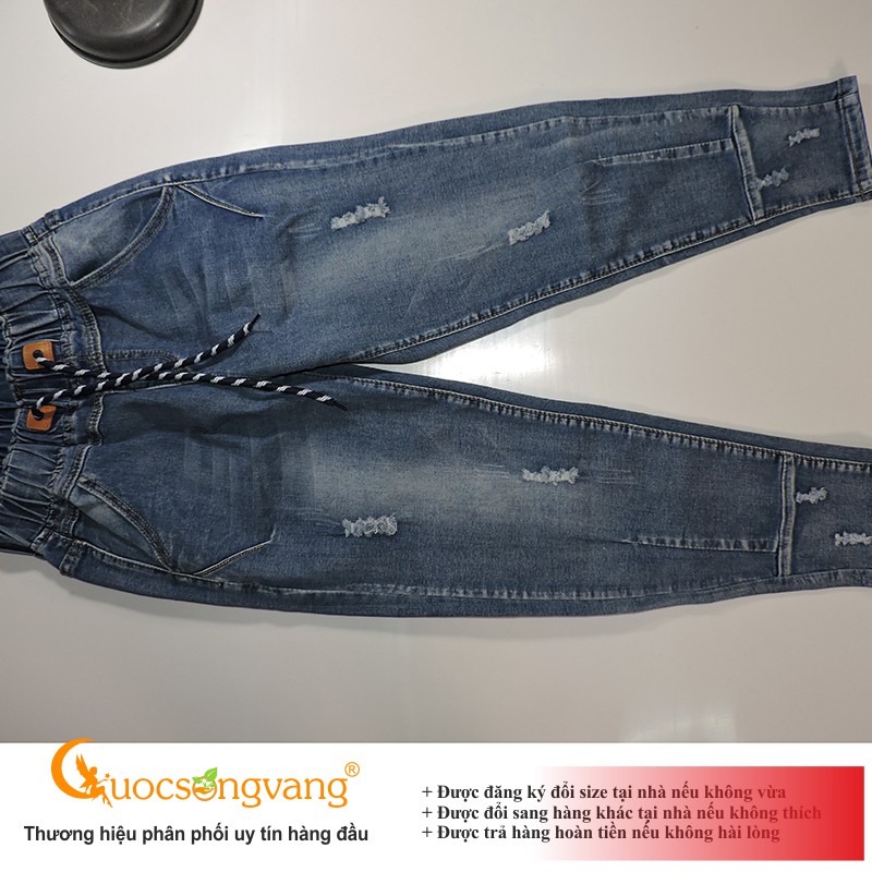 Quần nữ quần baggy nữ jean cotton co giãn lưng thun GLQ030 xanh đen Cuocsongvang