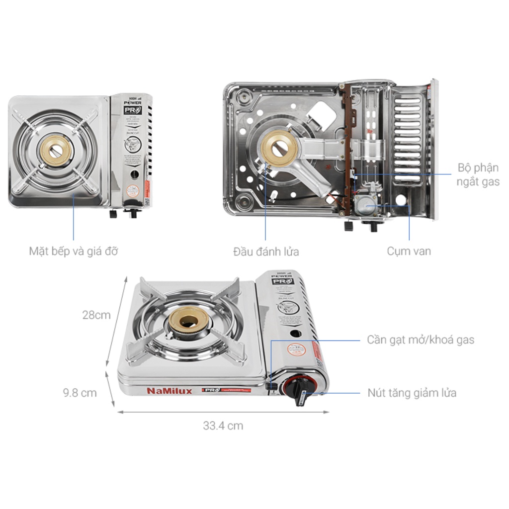 BẾP GAS DU LICH NAMILUX PL-2013AS,TOÀN THÂN INOX, DÒNG CAO CẤP, NẤU NHANH, ÍT HAO GAS