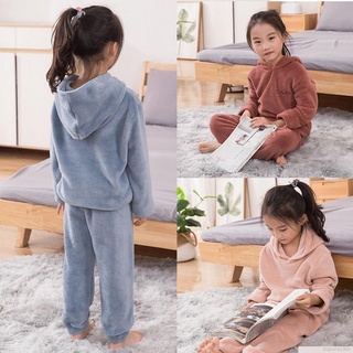Bộ đồ ngủ 2 món tay dài vải lông cừu san hô ấm áp cho bé