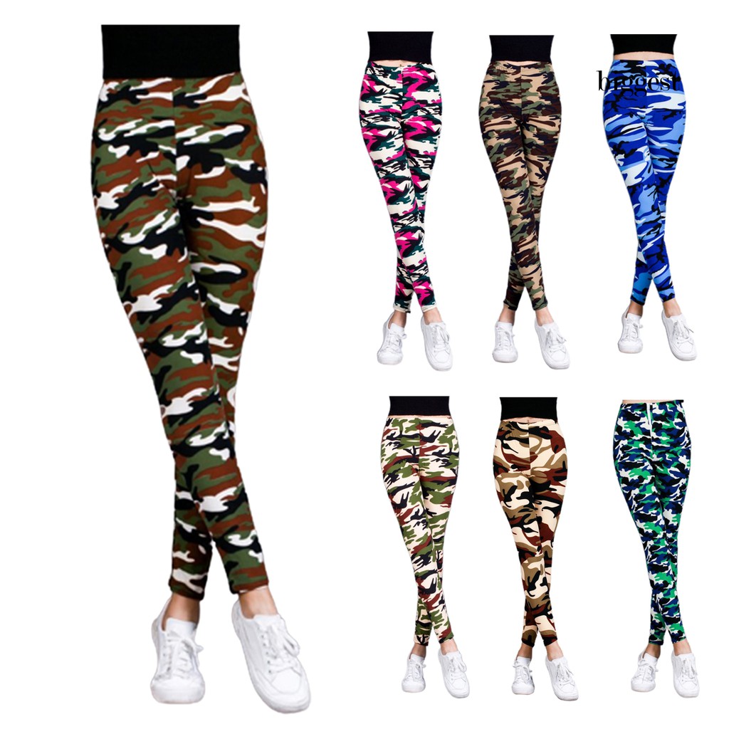 Quần legging Lưng Cao Hoạ Tiết Lính Chất Liệu Co Giãn Có size Lớn Cho Nữ