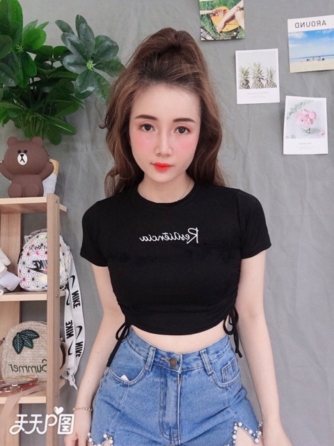 Áo thun croptop ⚡FREESHIP Đơn 250K⚡ Áo croptop thun ôm body rút eo hở rốn in chữ Resi siêu hot hàng Quảng Châu chất đẹp | BigBuy360 - bigbuy360.vn