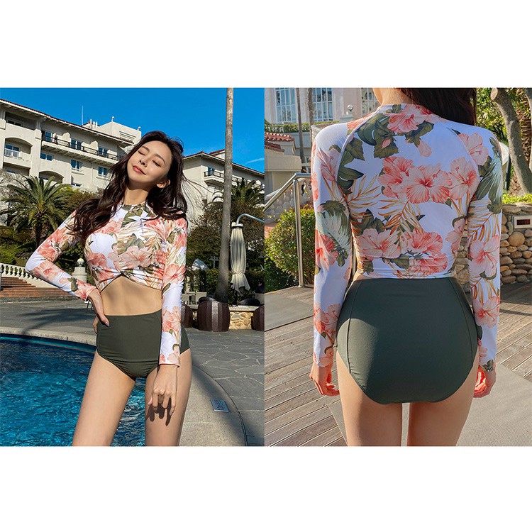 Bộ đồ bơi 2 mảnh áo dài tay biniki croptop cho bạn giá đi biển mùa hè mã L47