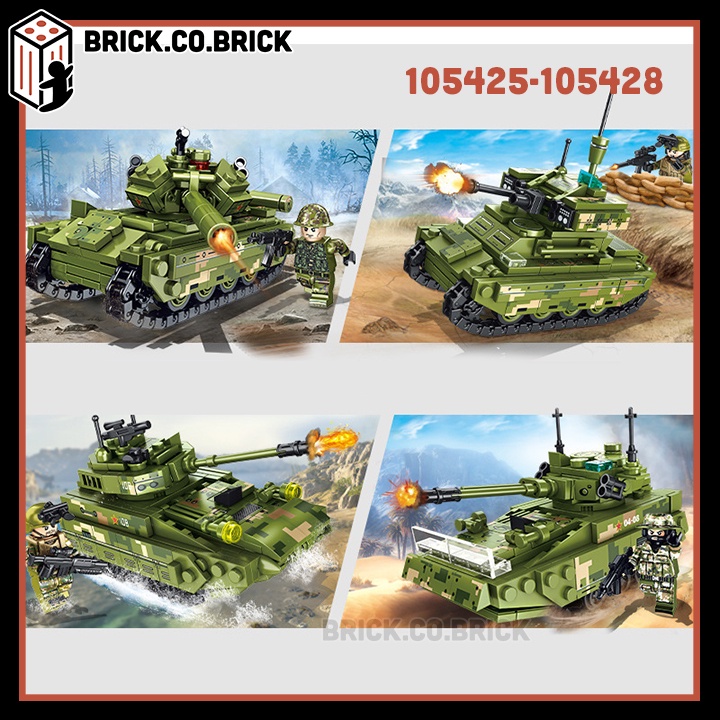 Army Mô hình Xe tăng Bọc thép chiến đấu và Binh Lính Xếp hình Chủ Đề Quân đội Thế chiến 105425-105428