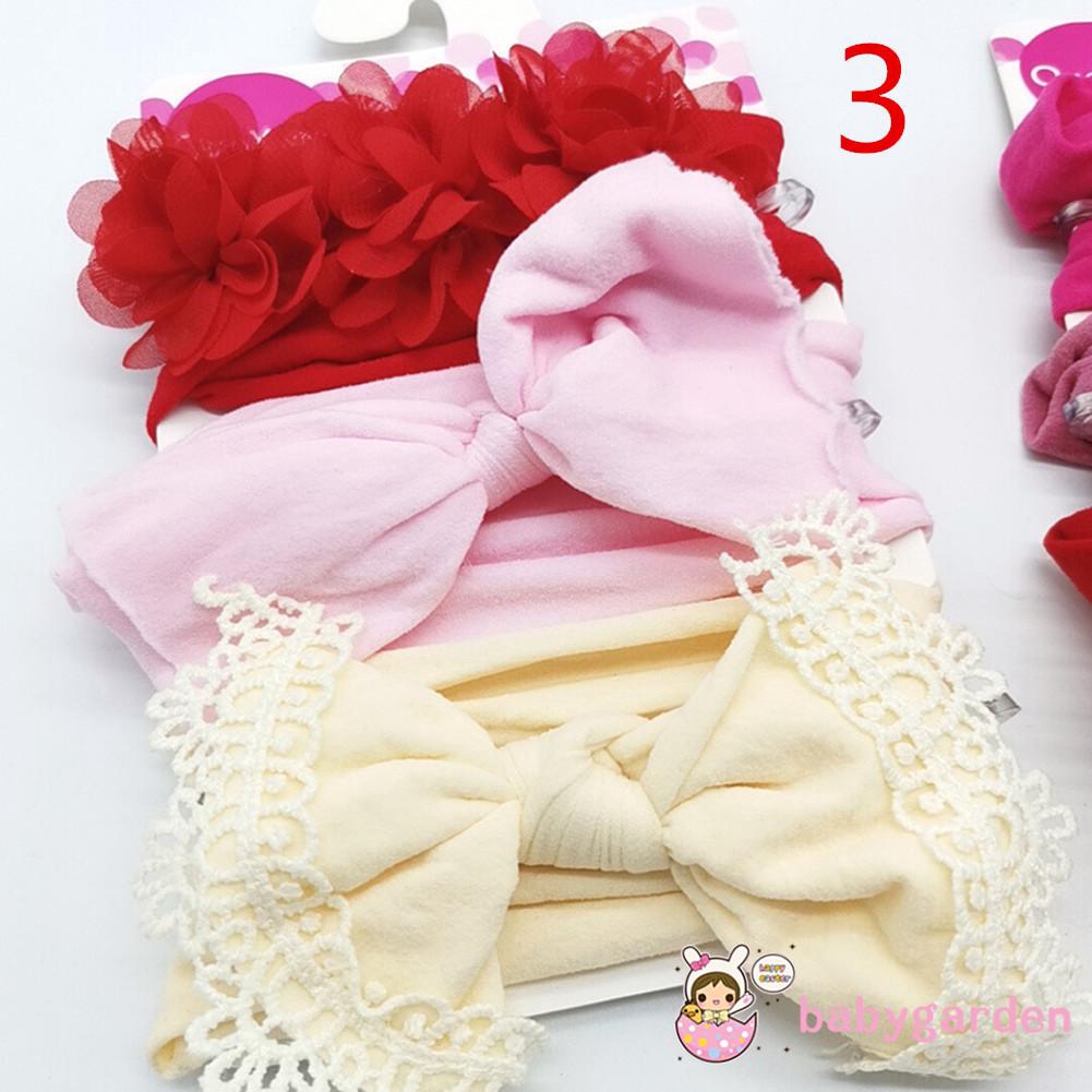 ღ♛ღ3PCS Baby Girl Headband Lace Bow Flower Hair Band Accessories