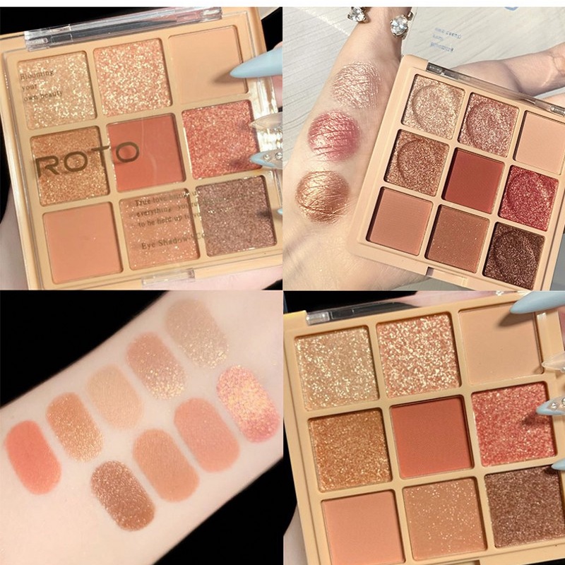 [Hàng mới về] Bảng phấn mắt 9 tông màu lì lấp lánh chống thấm nước chất lượng cao