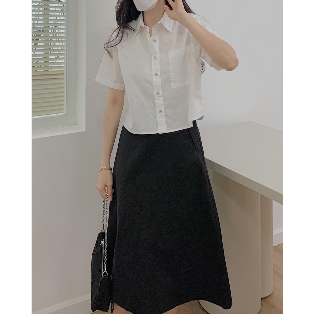 Áo sơ mi nữ croptop TN tay ngắn túi vuông chất cotton Poplin nhiều màu - Hanie Top -  Tyribee Clothing