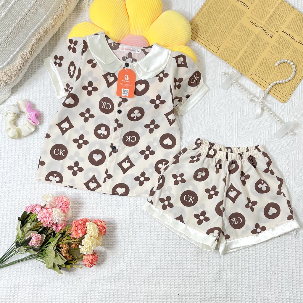 Bộ Đồ Ngủ Pijama Áo Cộc Quần Đùi Lụa Mango Tay Bồng Dành Cho Bé Gái Size Từ 13-35Kg - BPN43  - BABI MAMA