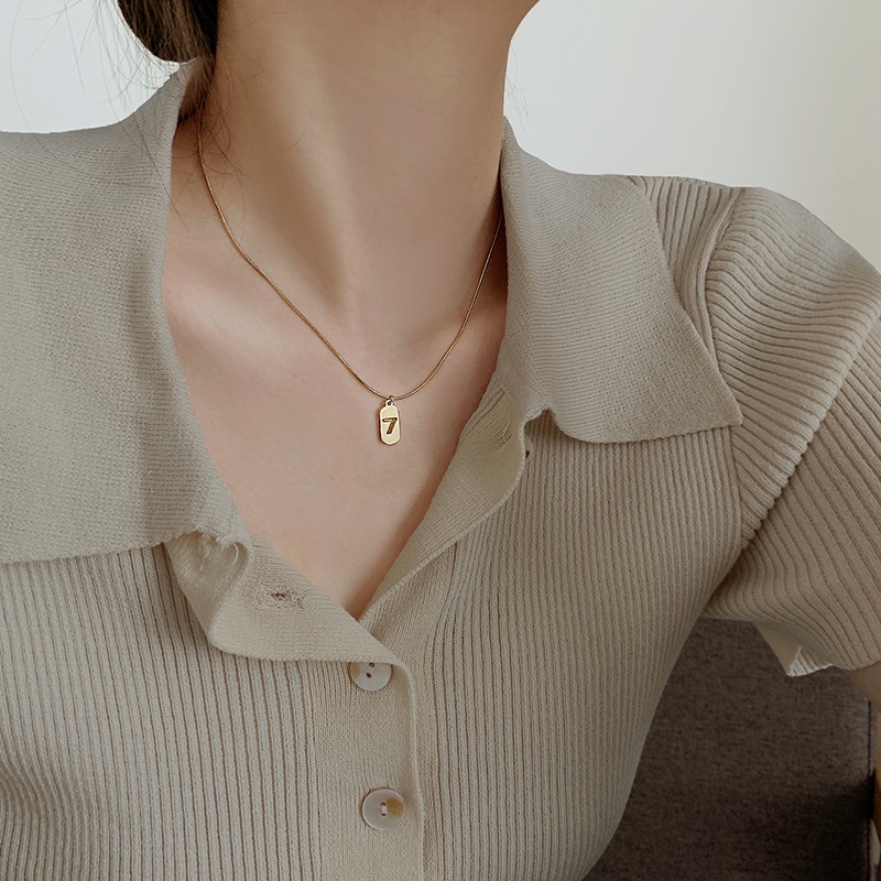 Dây Chuyền Mặt Số 7 Bằng Titan Chống Gỉ Phong Cách Hàn Quốc Cho Nữ