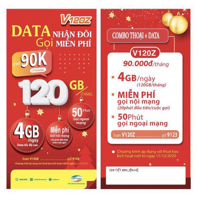 Sim 4G Viette V120Z - Khuyến Mại 4GB/Ngày - Nghe Gọi Nội mạng Miễn Phí + 50' Ngoại Mạng - Sử Dụng Cho TP. HCM Và Cần Thơ