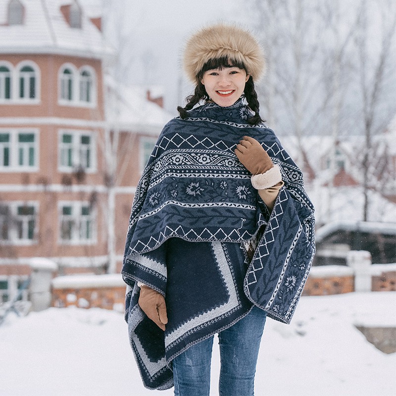 Áo choàng boho vintage len dạ