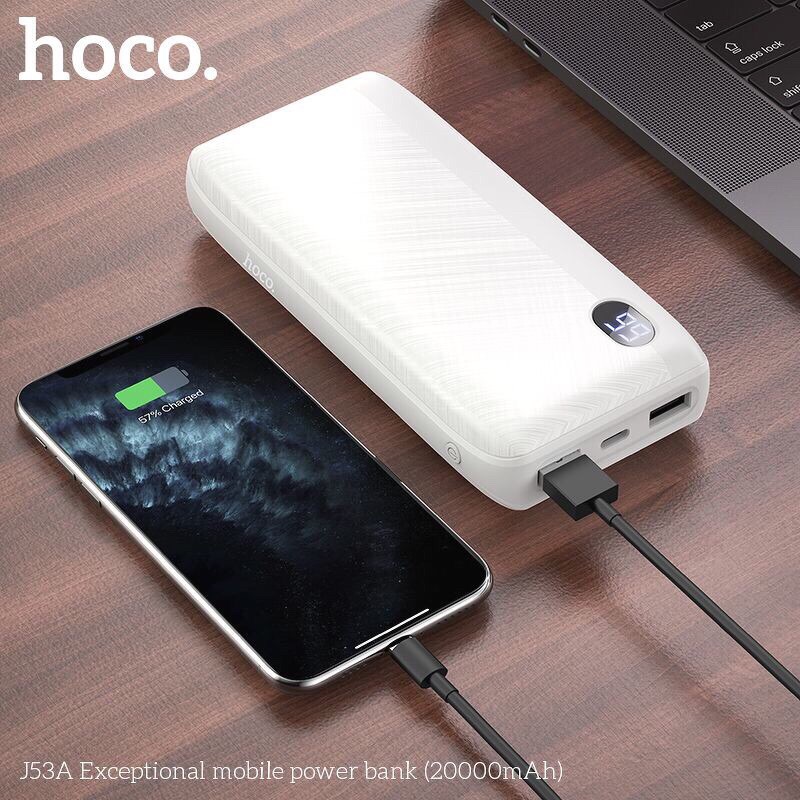 Pin dự phòng hoco J53A dung lượng 20000mah có 2 cổng usb màn hình led hiển thị pin