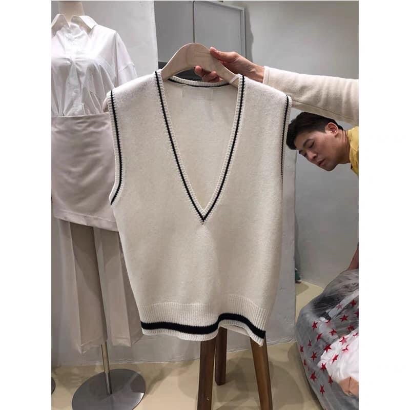 Áo len gile pha viền