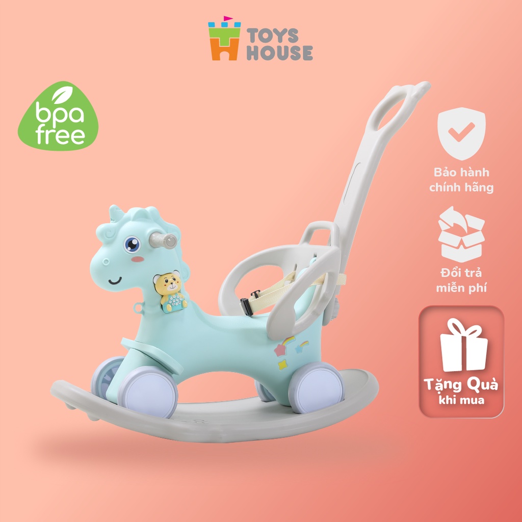 Ngựa bập bênh kiêm xe đẩy bé đi chơi - chòi chân hình ngựa - 3 trong 1 Toyshouse có nhạc 2021 tiêu chuẩn châu Âu