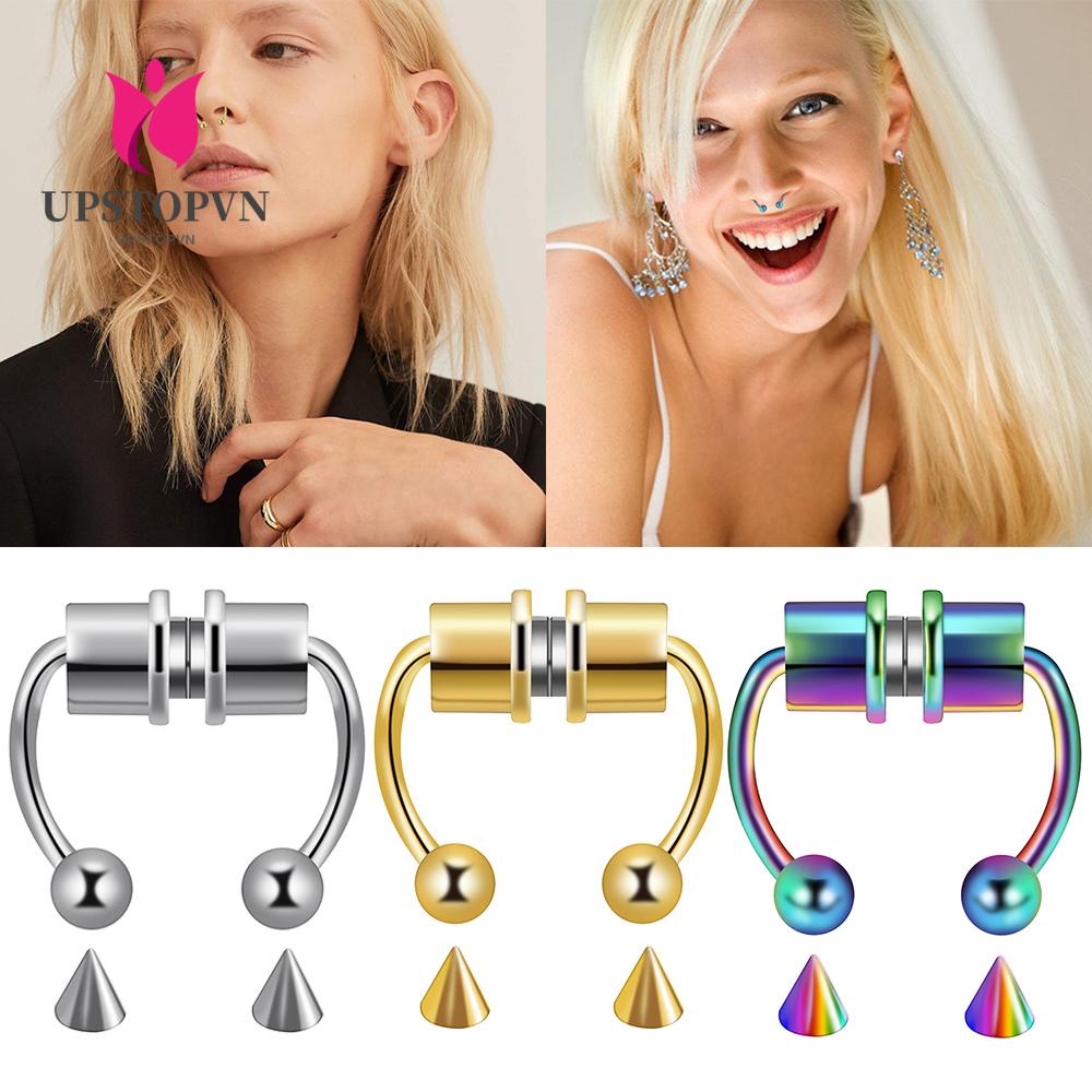 UPSTOP 316L Stainless Steel Faux Septum Rings Non-Piercing Clip On Nose Hoop Rings For Women Girls