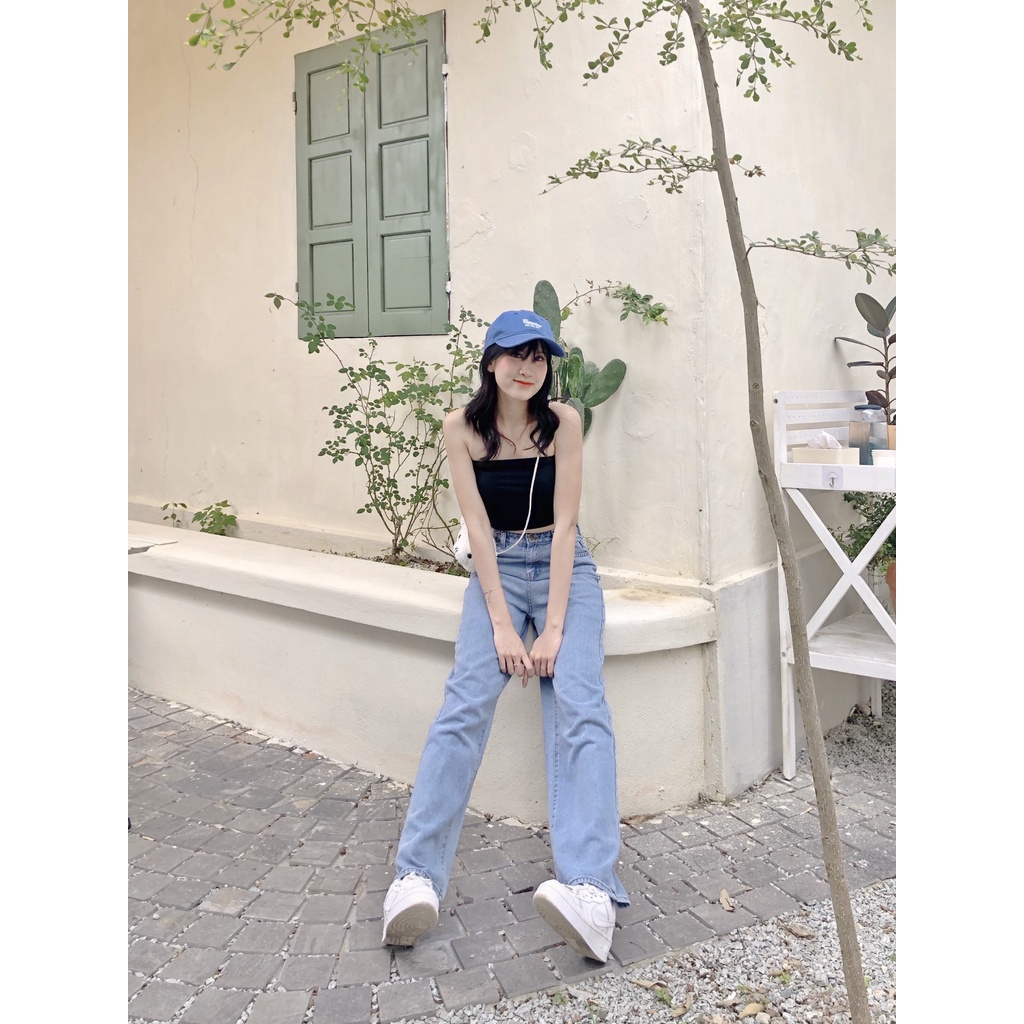 Quần jeans ống suông cạp có móc cài QB216 LOLLIE STUDIO | BigBuy360 - bigbuy360.vn