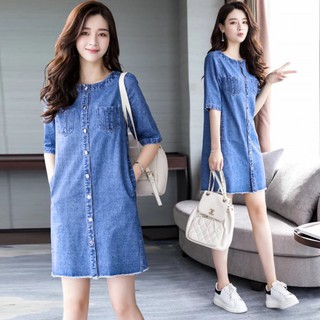 🔥[HOT] ĐẦM JEAN SUÔNG CỔ TRÒN 2 TÚI - DT648-140