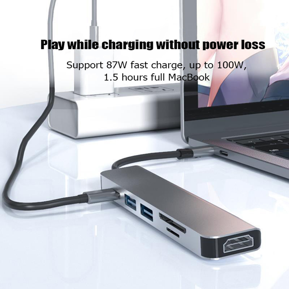 Hub GOOJODOQ chia cổng USB C sang USB 3.0 6 trong 1 dành cho MacBook Pro