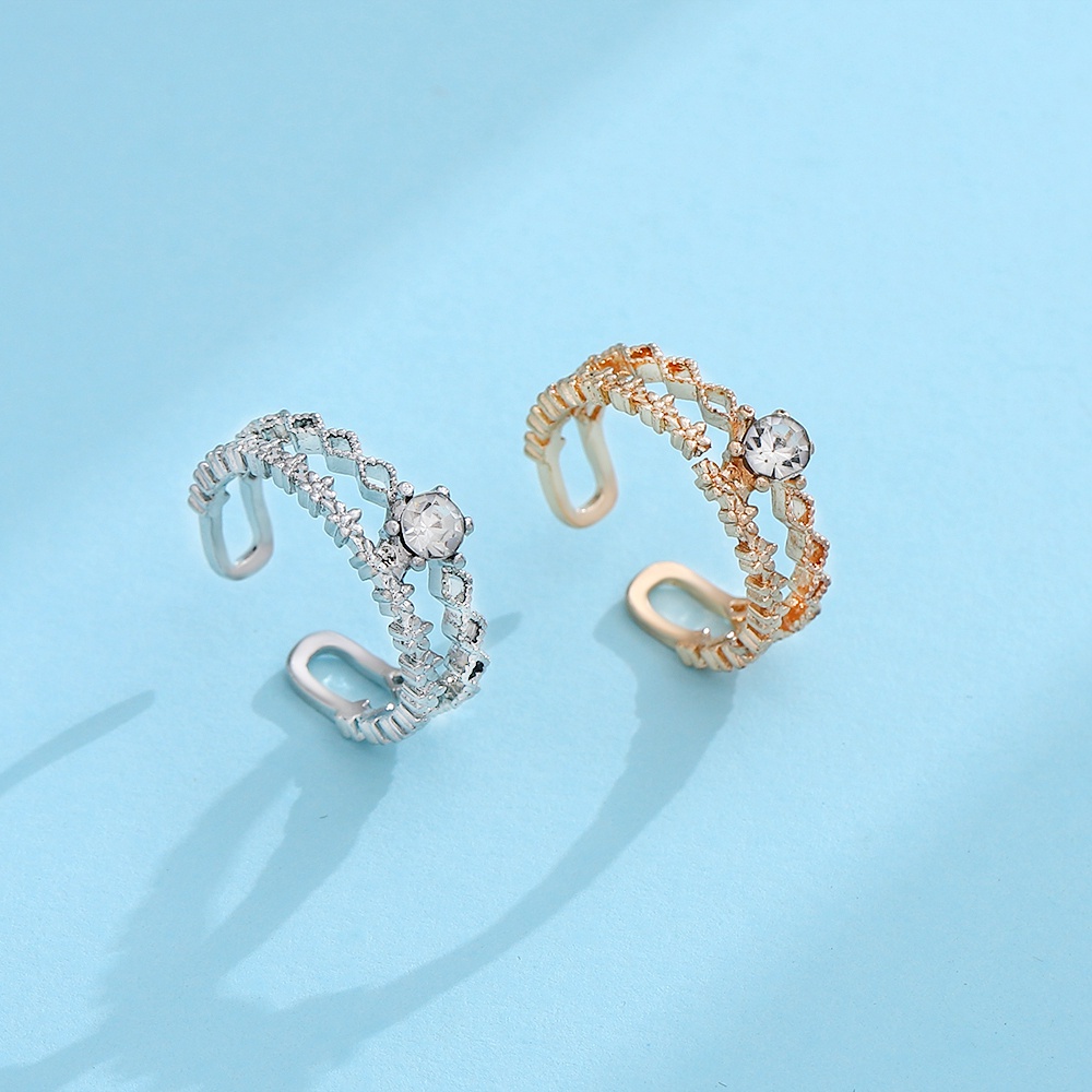 1 Nhẫn Hở Hai Lớp Hình Hoa Đính Đá Zircon Phong Cách retro Thời Trang