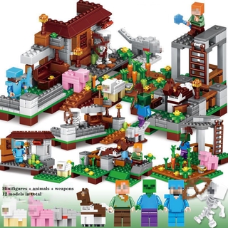 Lego Minecraft,Puzzle Lego Minecraft Ngôi Làng Assembled Building Blocks