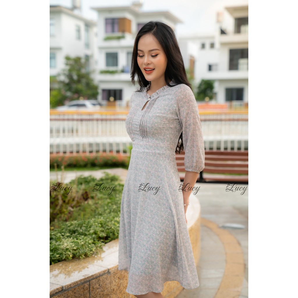 Đầm xòe cổ tròn bèo tay lỡ hoa voan giá tốt Váy LUCY Biotin 3283