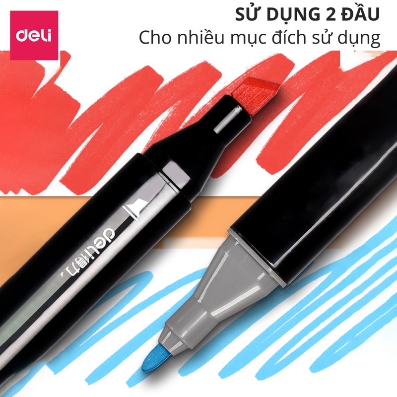 Bút màu dạ marker chuyên nghiệp Deli kèm túi vải họa cụ vẽ tranh cao cấp 30 40 60 80 màu 70806 70806 70806