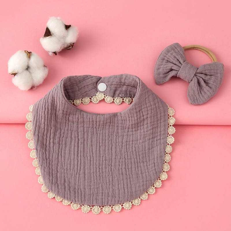Khăn Bandana Vải Cotton Mềm Màu Trơn Đính Nơ Dùng Làm Quà Tặng Cho Bé Sơ Sinh