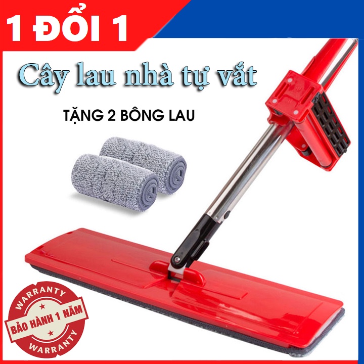 Cây lau nhà, chổi lau nhà thông minh tự vắt 360 độ Kitimop-Red chính hãng cao cấp - Tặng kèm 2 miếng lau