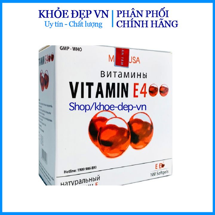 Viên uống đẹp da Vitamin E400 E Đỏ 4000mcg, Aloe vera 500mg - Hộp 100 viên