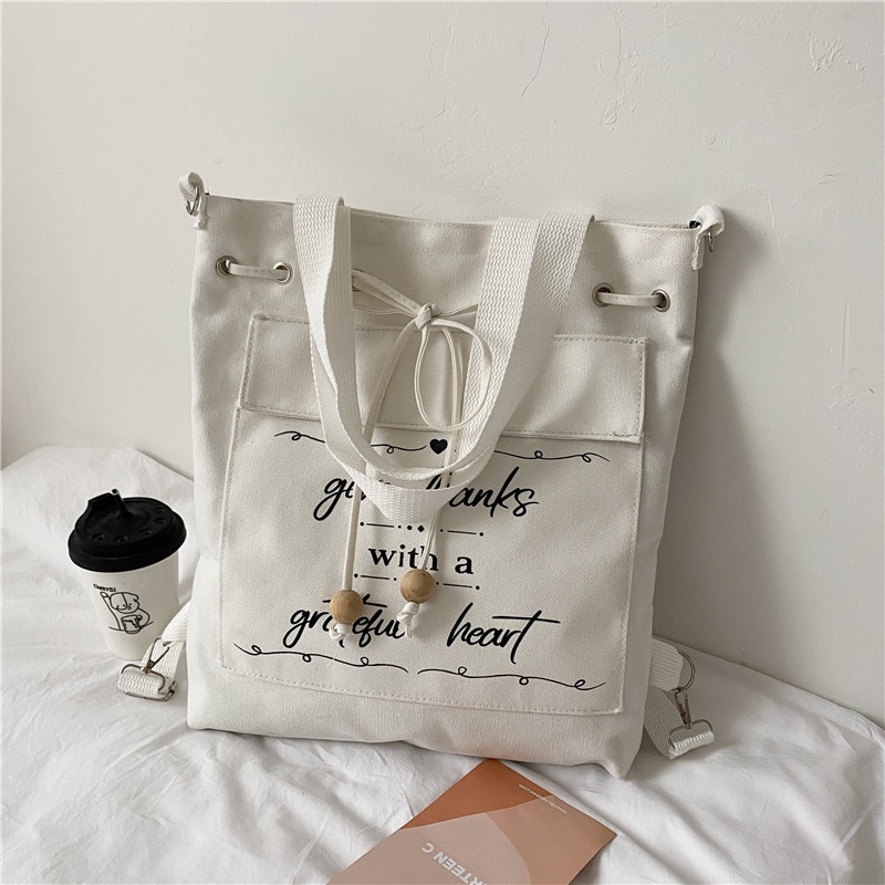 Túi Vải Canvas Đeo Vai Sức Chứa Lớn Thời Trang Phong Cách Cho Nữ