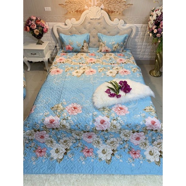 Bộ ga phủ trần bông xẻ góc 5 món cotton boly cao cấp