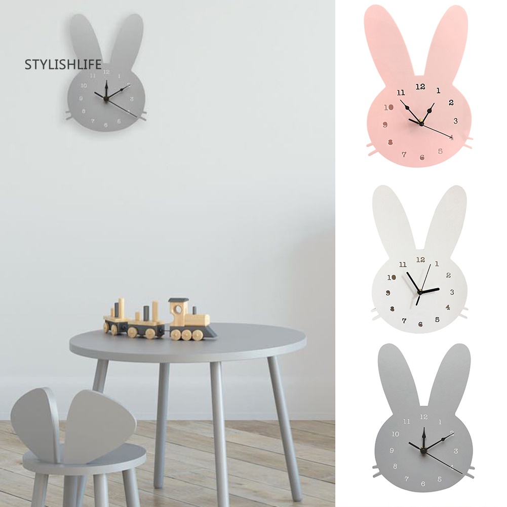Đồng Hồ Gỗ Treo Tường Hình Thỏ Dễ Thương Trang Trí Phòng Ngủ Cho Bé