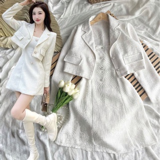 Hình Thật - Set Đầm Bố Kết Cúc + Áo Khoác Dáng Vest 💗 Beleza
