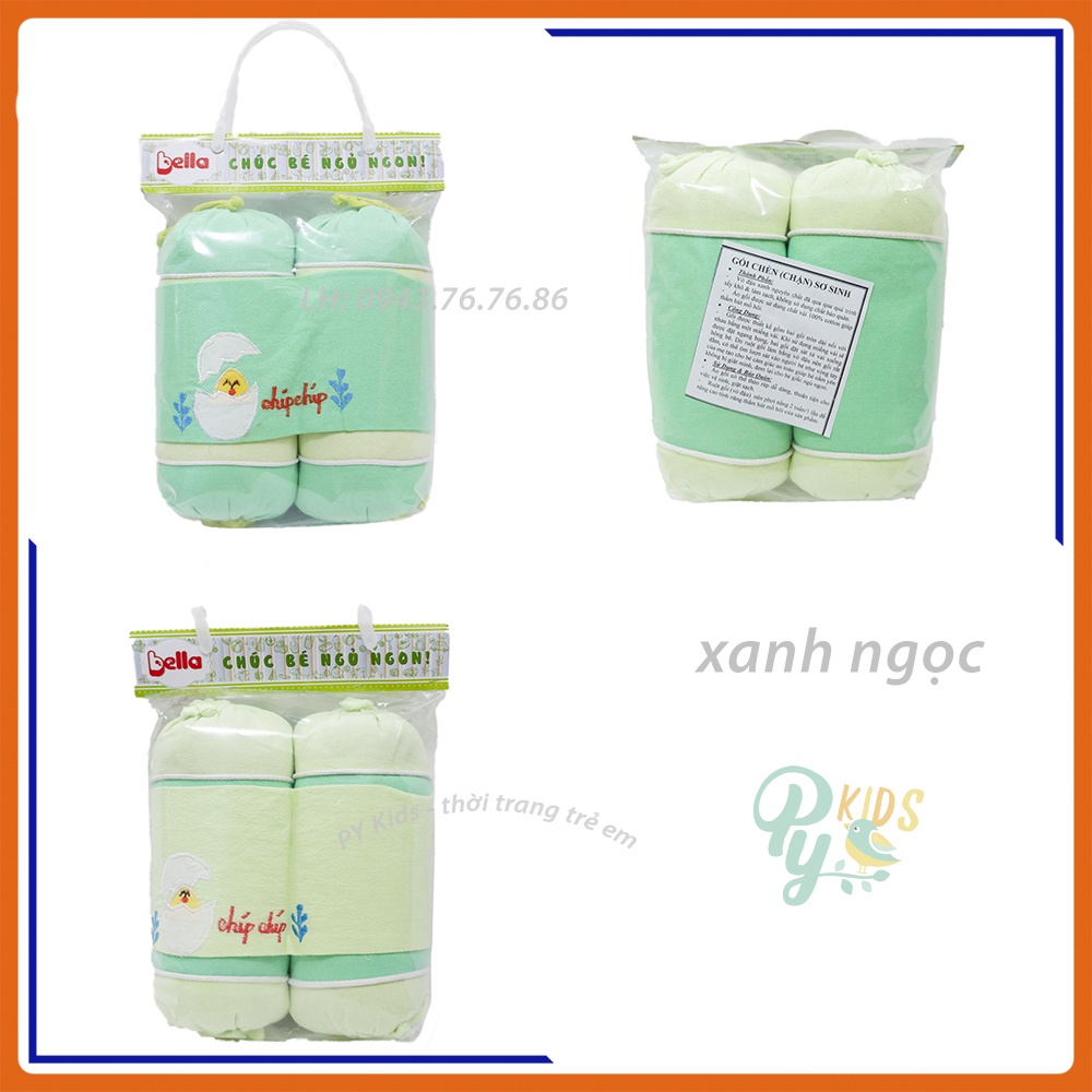 Gối chèn sơ sinh 2 bên / gối vỏ đậu xanh Bella 100% hút ẩm tốt an toàn cho bé sơ sinh