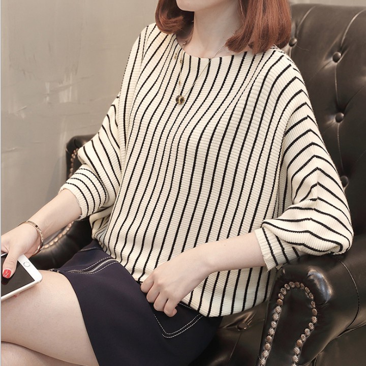 Áo len nữ đẹp dáng form rộng phối sọc big size | BigBuy360 - bigbuy360.vn