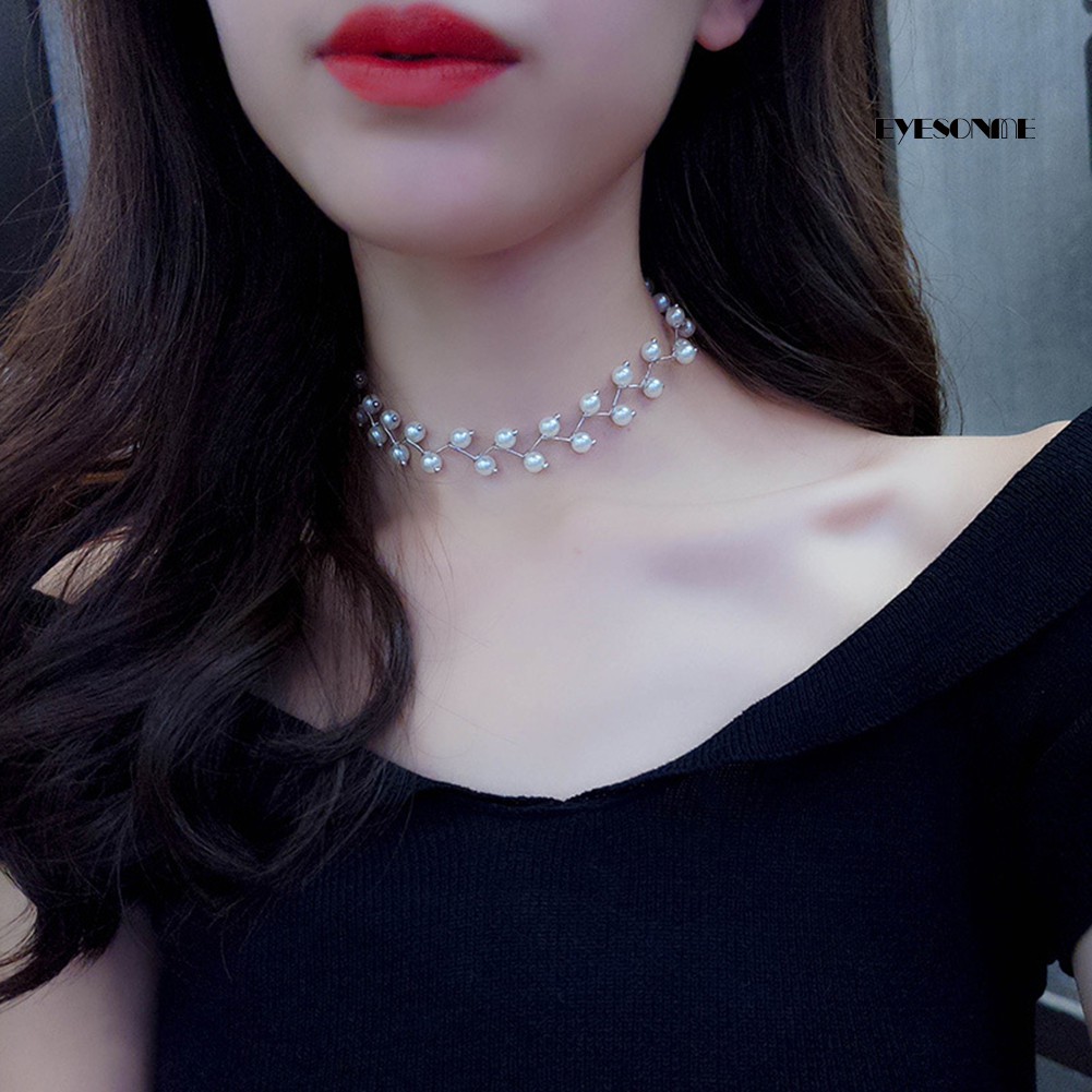 Vòng đeo cổ choker đính ngọc trai giả thời trang cho nữ