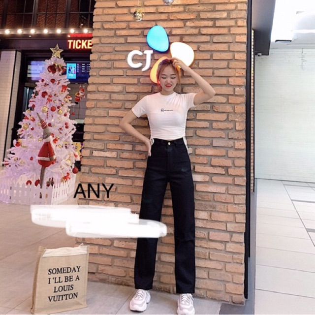 Quần bò suông đen dài