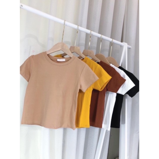 Áo croptop nữ trơn cộc tay cá tính chất zip cotton