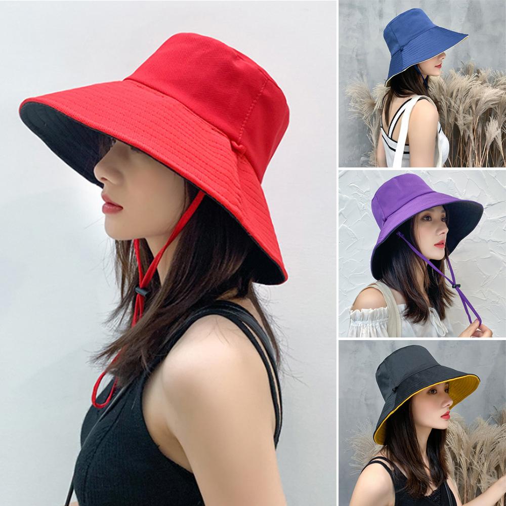 Mũ Tai Bèo Chống Nắng/Tia UV Hai Mặt Có Dây Đeo Vành Rộng Bằng Cotton Có Thể Gấp Gọn Thời Trang Xuân Hè Cho Nam Và Nữ