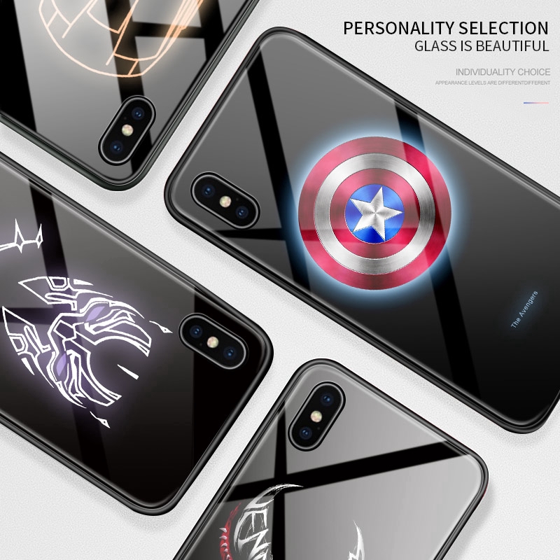 Ốp điện thoại kính cường lực dạ quang họa tiết Avengers Marvel cho XIAOMI REDMI 9 9A 9C 9T