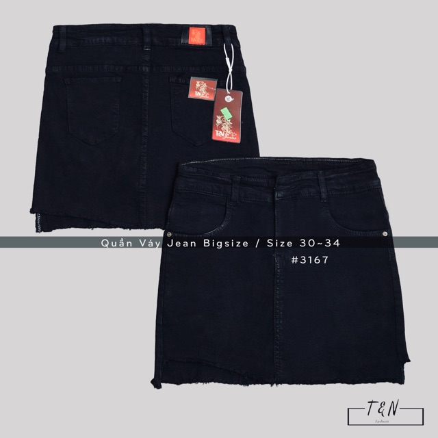 Quần váy jean BIG SIZE màu đen tuyền rách nhẹ, lưng cao, co dãn mạnh 4334