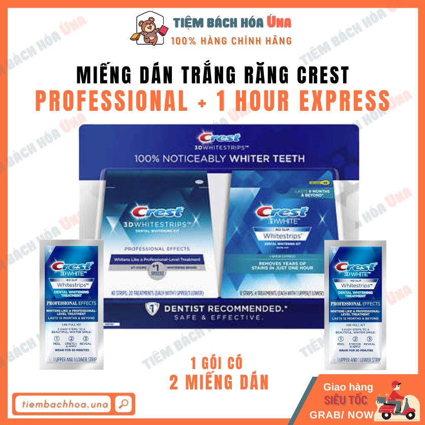 Miếng dán trắng răng Crest 3D White (Professional Effects/ Glamorous/1 Hour/ Supreme Flexfit