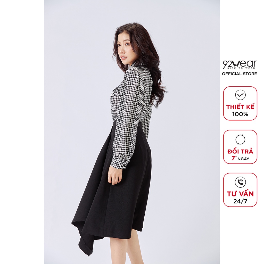 Áo sơ mi nữ họa tiết 92WEAR thiết kể công sở dài tay thanh lịch vải voan ASA1775