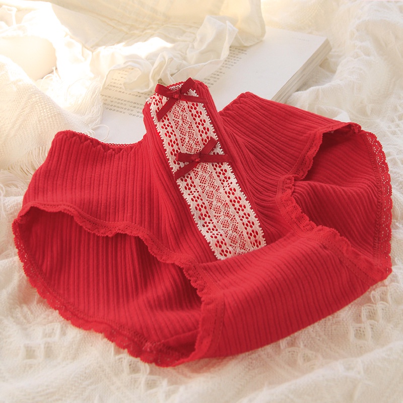 Quần lót cotton lưng thấp màu đỏ lễ hội